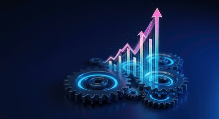 Business Growth and Progress Interlocking Gears and Upward Trending Graph