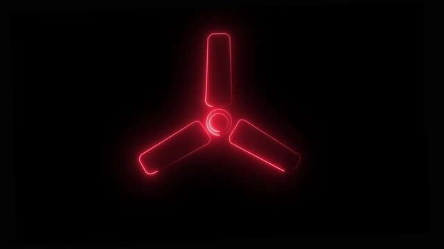 Glowing neon Electric fan icon on black background.