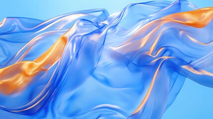 Obraz premium Elegant Blue and Gold Silk Fabric Draped in a Flowing Design, Symbolizing Luxury and Sophistication. Perfect for Fashion Websites, Textile Designs, and Beauty Product Ads.