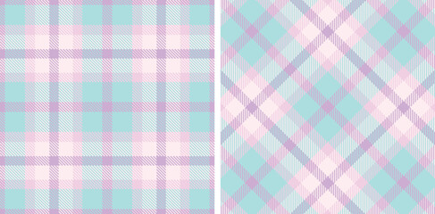 Neon Light Violet and Light Pale Sky Blue Seamless Tartan Fabric Design