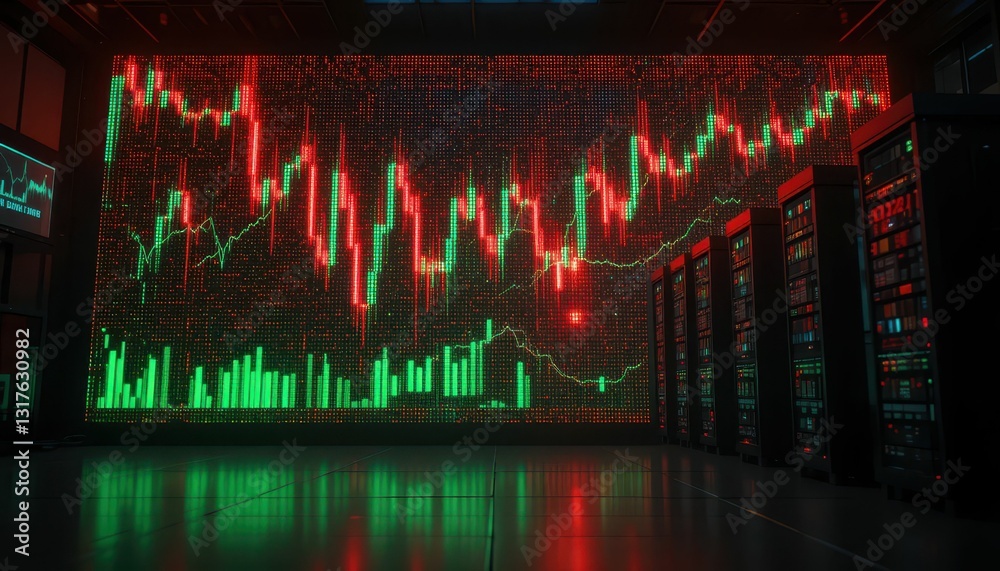 Poster dynamic stock market graph with data visualizations and servers
