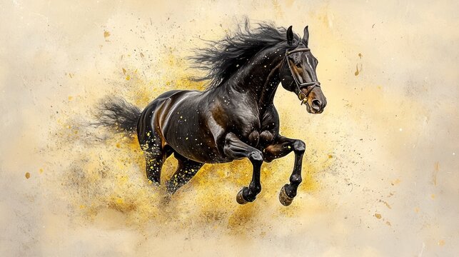 Majestic black horse in watercolor - Grace and power captured in stunning illustration of beauty and strength