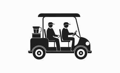 Golf cart silhouette with driver and passenger vector illustration