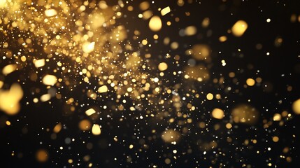 Golden Dust Particles Shimmering in the Dark Night Abstract Background