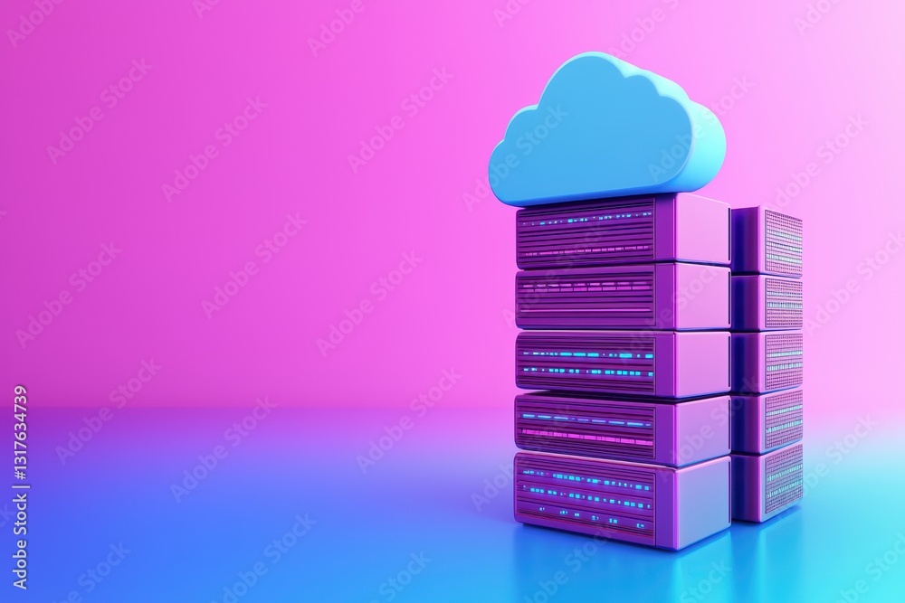 Poster abstract 3d representation of cloud computing with vibrant colors and floating data elements