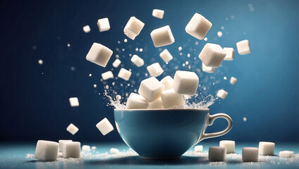 Delightful Two Sugar Cubes Falling into a Cup for Sweetening Beverages