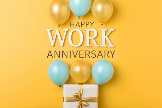 Happy work anniversary golden yellow background with elegant typography