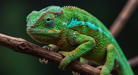Chameleon on Branch Close-up