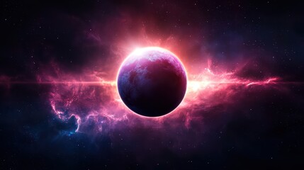 Surreal Fantasy Universe with Nebula and Planet in Dark Cosmic Landscape