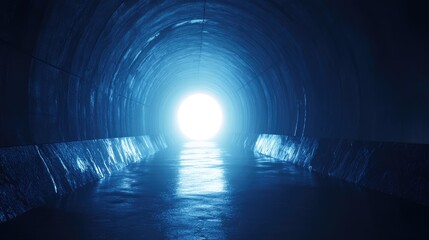A dark tunnel leading to a bright light at the end, symbolizing hope and new beginnings in an urban setting
