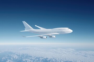 Fototapeta premium Commercial Airplane Soaring High Above the Clouds in a Clear Blue Sky