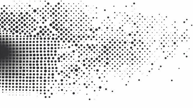 Abstract halftone dots exploding outwards, white background, design element, graphic design