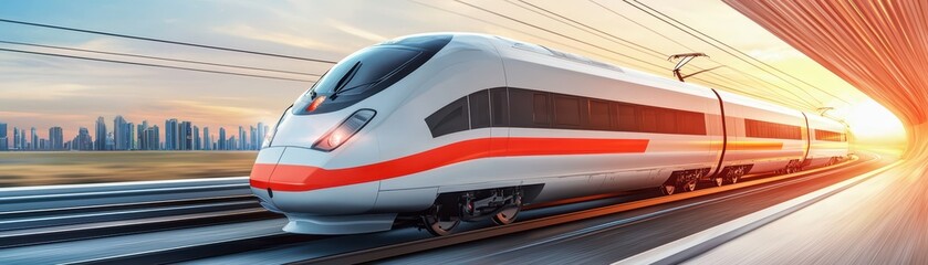 Fototapeta premium Futuristic High-Tech Hyperloop Train Traveling Through a Modern Tunnel in a Cityscape Setting