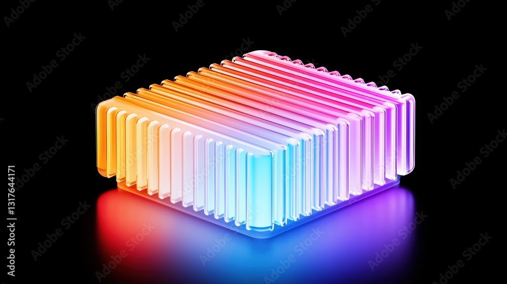 Poster isolated glowing high-tech processor chip design with colorful gradient on black background