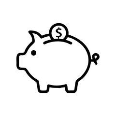Obraz premium Line art piggy bank silhouette with a dollar sign coin being dropped in