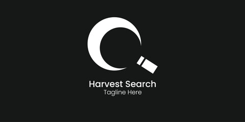 minimalist logo design with a combination of a crescent moon and a search icon