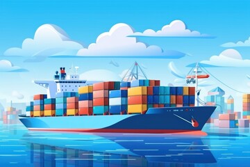 Concept of Global Cargo business Ilustracion. Global Shipping and Freight Transportation. Cargo. Cargo Ship with Containers, Logistics and International Export Cargo Concept with copy space. 