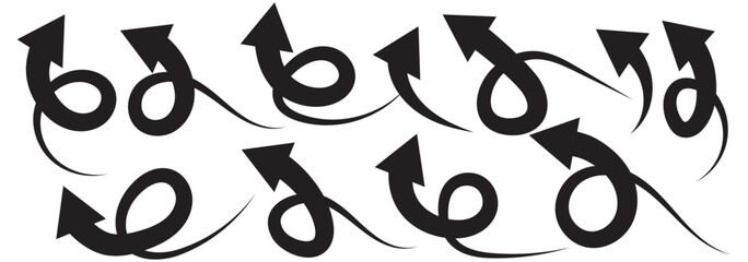 blue flat curved arrow icon sheet.  arrow indicators symbols isolated vector illustration