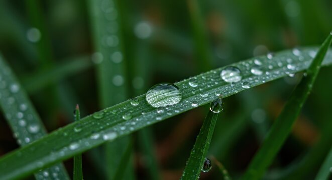 Dewdrops on Grass in Early Morning Light - Powered by Adobe