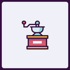 Stylized Coffee Grinder Icon with Retro Colors and Bold Outlines