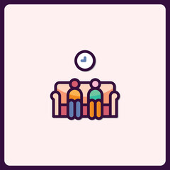 Abstract People Waiting on Sofa with Clock Overhead Concept Illustration