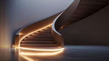 Obraz premium Luxurious Double-Helix Staircase with Bronze Accents and LED Lighting in a Modern Mansion