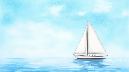 Fototapeta premium Dreamy Watercolor Sailing Scene on a Peaceful Sea with Soft Blue Tones and Canvas Texture