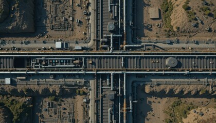 Aerial View of Industrial Pipeline System and Processing Facility
