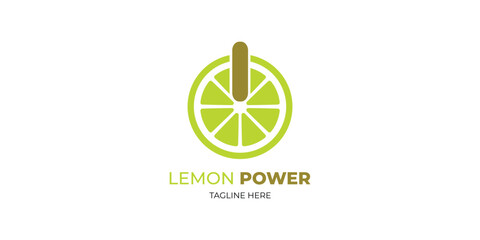 Logo design from a combination of the power symbol and lemon fruit, suitable for technology logos