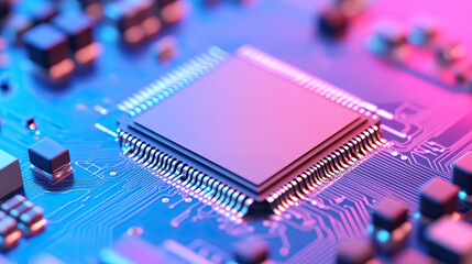 Futuristic microchip technology with colorful circuit board design