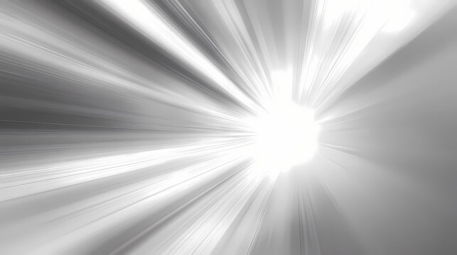 Bright light beams radiate from central point, creating smooth gray abstract background with silver tones. this evokes sense of depth and illumination. Ethereal Light. Illustration