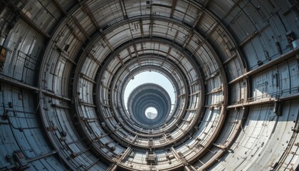 Circular View of Industrial Structure with Metal Walls and Light