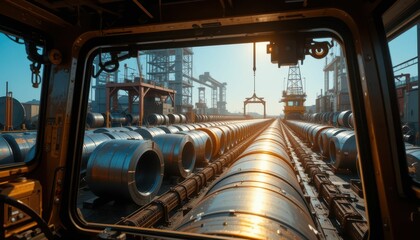 Fototapeta premium Industrial Scene of Metal Rolling Mill with Machinery and Equipment
