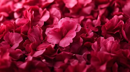 Fototapeta premium Close up of fresh red rose flowers forming dense elegant pattern A stunning top view showcasing the intricate details of petals in a vivid red floral wall background perfect for decoration