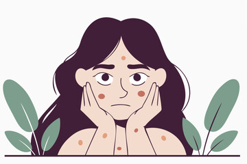 Girl with skin rash, dermatology theme, irritated skin, allergy reaction, skin problem, redness and irritation