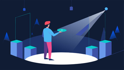 Lighting Simulation A designer adjusts virtual light settings observing the effects in a 3D rendered event space ensuring optimal ambiance for different segments of the event.