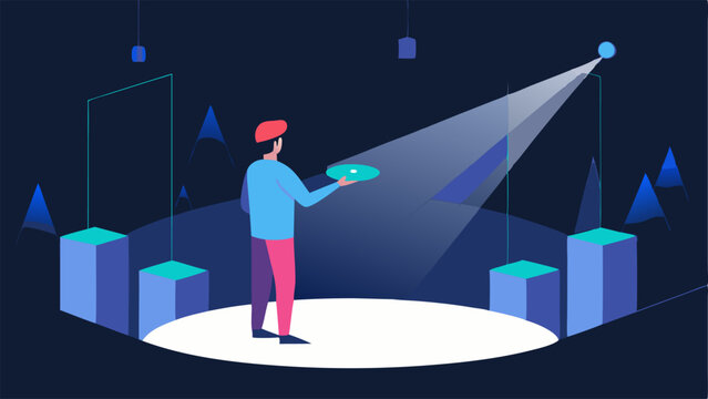 Lighting Simulation A designer adjusts virtual light settings observing the effects in a 3D rendered event space ensuring optimal ambiance for different segments of the event.