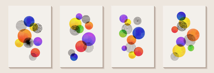 Creative minimalist hand painted Abstract art background with watercolor stain and Hand Drawn doodle Scribble Circle. Design for wall decoration, postcard, poster or brochure.
