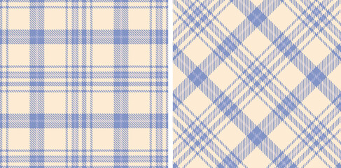 Cool Faded Blue Seamless Tartan with Cool Off White accents Fabric Design