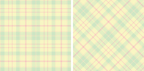 Light Cream Seamless Tartan with Vivid Pale Rose accents Fabric Design
