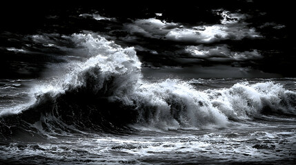 Dramatic ocean waves crashing under a stormy night sky.  Use Background image, website header