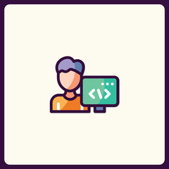 Stylized developer icon showcasing code creation and technical expertise