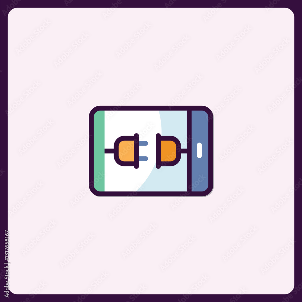 Poster mobile device displaying connection plug icon representing technological integration