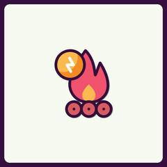 A Vibrant Bonfire Icon with Energy Symbol for Camping and Wilderness Adventures