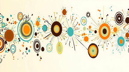 Fototapeta premium Abstract mid-century modern art; colorful circles and bursts; beige background; website banner design