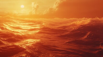 Obraz premium Tranquil Sunset Over Ocean Waves with Fiery Orange Skies