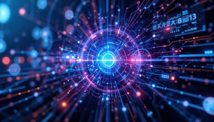 Obraz premium Futuristic Digital Burst with Colorful Light Effects and Data Flow