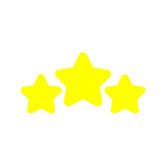 Three yellow stars glossy colors. Achievements for games. Customer rating feedback concept from client about employee of website