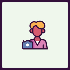 Photographer icon with camera and figure, minimalist vector design