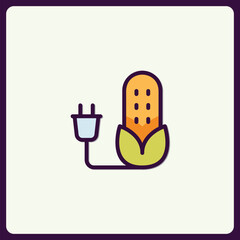 Abstract illustration featuring a corn cob connected to a power plug icon